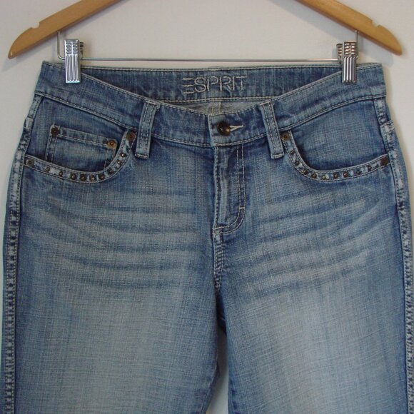 Vintage Y2K Esprit Denim Cropped Jeans Mid Rise Wide Leg Embroidered Studs 10 - Picture 2 of 15